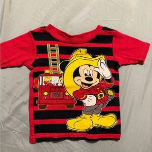 Vintage Disney Mickey Mouse Firefighter T-Shirt Size 4T Red Striped 1980s
